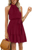 Women's Summer Dress Halter Neck Pleated Front Tie Waist Back Detail Ruffle Sun