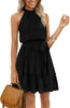 Women's Summer Dress Halter Neck Pleated Front Tie Waist Back Detail Ruffle Sun