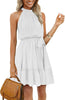 Women's Summer Dress Halter Neck Pleated Front Tie Waist Back Detail Ruffle Sun