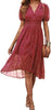Women's Floral Wrap V-Neck Midi Dress Short Sleeve Boho Summer Beach Long Dress High Low Hem Smocked Dress Women