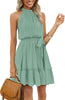 Women's Summer Dress Halter Neck Pleated Front Tie Waist Back Detail Ruffle Sun