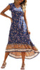 Women's Summer Maxi Dress Casual Floral V Neck Cap Sleeves Boho High Low Flowy Midi Long Sun Dresses