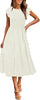 Women's Summer Short Sleeve Smocked Midi Dress Crewneck Swiss Dot Flowy Tiered Dresses