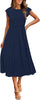 Women's Summer Short Sleeve Smocked Midi Dress Crewneck Swiss Dot Flowy Tiered Dresses