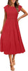 Women's Summer Short Sleeve Smocked Midi Dress Crewneck Swiss Dot Flowy Tiered Dresses