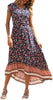 Women's Summer Maxi Dress Casual Floral V Neck Cap Sleeves Boho High Low Flowy Midi Long Sun Dresses