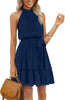 Women's Summer Dress Halter Neck Pleated Front Tie Waist Back Detail Ruffle Sun