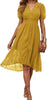 Women's Floral Wrap V-Neck Midi Dress Short Sleeve Boho Summer Beach Long Dress High Low Hem Smocked Dress Women