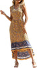 Women's Summer Maxi Dress Casual Floral V Neck Cap Sleeves Boho High Low Flowy Midi Long Sun Dresses