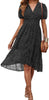 Women's Floral Wrap V-Neck Midi Dress Short Sleeve Boho Summer Beach Long Dress High Low Hem Smocked Dress Women