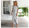 8 Colors Split Long Dress Fashion Women O-Neck Maxi Dress Summer Short Sleeve Solid Dress with Belt Vestidos S-2XL ~~
