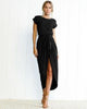 8 Colors Split Long Dress Fashion Women O-Neck Maxi Dress Summer Short Sleeve Solid Dress with Belt Vestidos S-2XL ~~