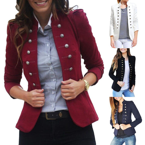 80% SALES！！！Office Lady Autumn Solid Color Double-breasted Stand Collar Slim Blazer Coat