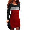 80% SALES！！！Women O Neck Long Sleeve Basic Blouse Tunic Color Block Waist Tight Mini Dress