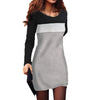 80% SALES！！！Women O Neck Long Sleeve Basic Blouse Tunic Color Block Waist Tight Mini Dress