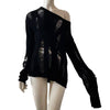 80s Long Emo Damage Hole Knit Sweaters Drop Shoulder Women Punk Hollow Out Pullover Jumpers Black Gothic Broken Harajuku Sweater
