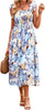 Women Summer Dresses 2023 Tie Strap Square Neck Smocked Ruffle Flowy Floral Print Boho Maxi Cocktail Dress