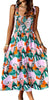 Women Summer Dresses 2023 Tie Strap Square Neck Smocked Ruffle Flowy Floral Print Boho Maxi Cocktail Dress