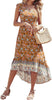 Women's Summer Maxi Dress Casual Floral V Neck Cap Sleeves Boho High Low Flowy Midi Long Sun Dresses