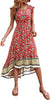 Women's Summer Maxi Dress Casual Floral V Neck Cap Sleeves Boho High Low Flowy Midi Long Sun Dresses