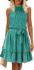 Women's Summer Dress Halter Neck Pleated Front Tie Waist Back Detail Ruffle Sun
