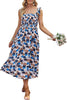 Women Summer Dresses 2023 Tie Strap Square Neck Smocked Ruffle Flowy Floral Print Boho Maxi Cocktail Dress