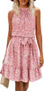Women's Summer Dress Halter Neck Pleated Front Tie Waist Back Detail Ruffle Sun