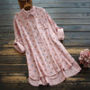 8753 Spring Women Long Shirt Japan Style Literary Turndown Collar Print Cotton Long Sleeve Loose Blouse Women