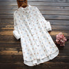 8753 Spring Women Long Shirt Japan Style Literary Turndown Collar Print Cotton Long Sleeve Loose Blouse Women
