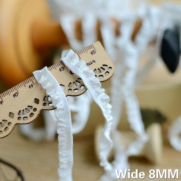 8MM Wide White Black Polyester Stretch Lace Elastic Ruffle Polyester Mini Lace Ribbon Clothing DIY Handcrafts Sewing Supplies