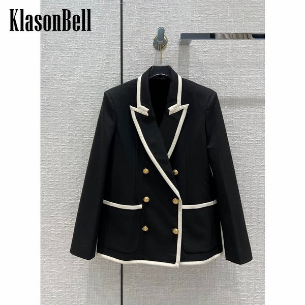 9.28 KlasonBell  Contrast Color Letter Rhinestone Double Breasted Blazer Women