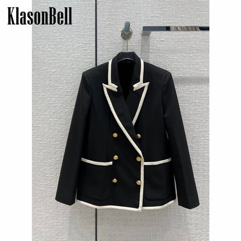 9.28 KlasonBell  Contrast Color Letter Rhinestone Double Breasted Blazer Women