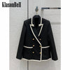 9.28 KlasonBell  Contrast Color Letter Rhinestone Double Breasted Blazer Women