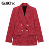 9.29 GuliChic Women Elegant Textured Double Breasted Long Sleeve Loose Blazer