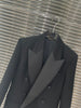 9.7 KlasonBell Black Temperament Double Breasted Shoulder Pads Collect Waist Midi Blazer Women