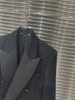 9.7 KlasonBell Black Temperament Double Breasted Shoulder Pads Collect Waist Midi Blazer Women