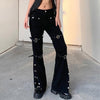 90s Emo Y2k Pants Hip Hop Jeans Retro Women Chain Stripe Gauze Patchwork Wide Leg Kpop Loose Baggy Pants Streetwear Alt Trousers