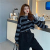 90s Harajuku Cropped Sweater Sexy Tops Women Black White Striped Pullover Knitted Sweater Women Korean Jumper Y2K  Goth