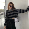90s Harajuku Cropped Sweater Sexy Tops Women Black White Striped Pullover Knitted Sweater Women Korean Jumper Y2K  Goth