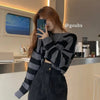 90s Harajuku Cropped Sweater Sexy Tops Women Black White Striped Pullover Knitted Sweater Women Korean Jumper Y2K  Goth