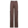 90s Vintage Brown Pants Woman Y2K Aesthetic High Waisted Cargo Pants Pocket Straight Long Trousers Ladies Streetwear