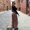 90s Vintage Brown Pants Woman Y2K Aesthetic High Waisted Cargo Pants Pocket Straight Long Trousers Ladies Streetwear