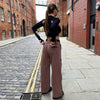 90s Vintage Brown Pants Woman Y2K Aesthetic High Waisted Cargo Pants Pocket Straight Long Trousers Ladies Streetwear
