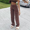 90s Vintage Brown Pants Woman Y2K Aesthetic High Waisted Cargo Pants Pocket Straight Long Trousers Ladies Streetwear