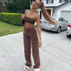 90s Vintage Brown Pants Woman Y2K Aesthetic High Waisted Cargo Pants Pocket Straight Long Trousers Ladies Streetwear