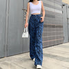 90s Vintage High Waist Denim Pants Loose Cargo Straight Trousers Hip Hop Wear Zebra Stripes Print Women's Jeans
