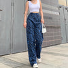 90s Vintage High Waist Denim Pants Loose Cargo Straight Trousers Hip Hop Wear Zebra Stripes Print Women's Jeans