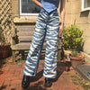 90s Vintage High Waist Denim Pants Loose Cargo Straight Trousers Hip Hop Wear Zebra Stripes Print Women's Jeans