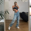 90s Vintage Mid-Waist Jeans Pant Mom Wide Leg Denim Pants Lady Harajuku Blue Straight Pants E-girl Women Streetwear