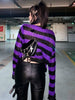 90s Women Y2K Emo Striped Cropped Sweater Grunge Gothic Punk Tops Hollow Out Female Dark Academia Goth Aesthetic Pullover Jumper